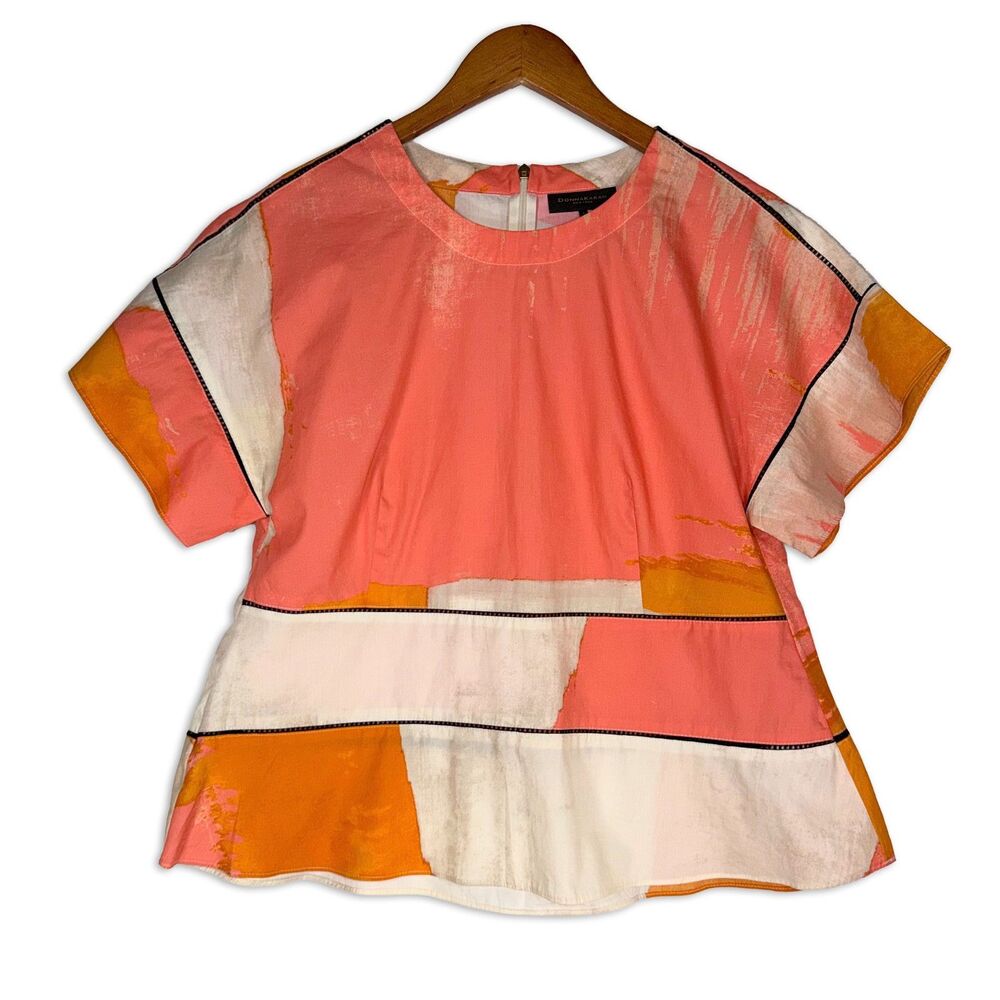 Donna Karan City Art Peplum Blouse Sunset Colors Size Small Workwear